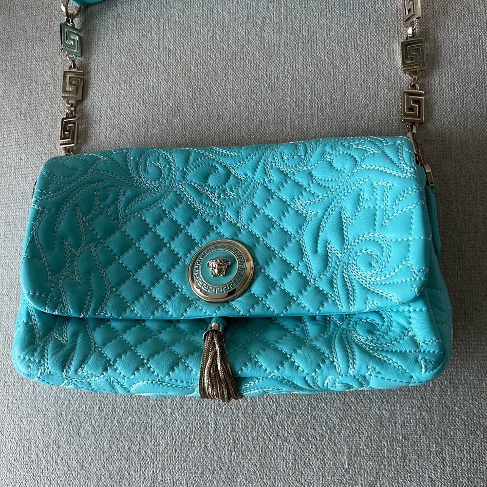Versace Blue Vanitas Barocco Nappa Leather Handbag